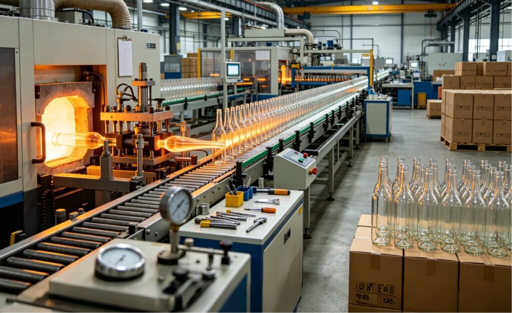 Qunyi Glass glass bottle production process and quality inspection in Xuzhou Jiangsu China factory