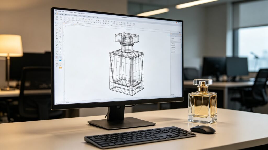 Custom Perfume Glass Bottle 3D modeling CAD wireframe prototype by Qunyi Glass