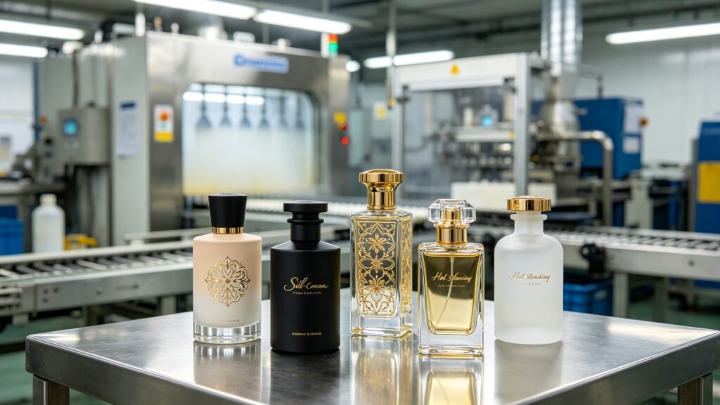 Custom Perfume Glass Bottle decoration cost spray coating silk-screen hot stamping by Qunyi Glass