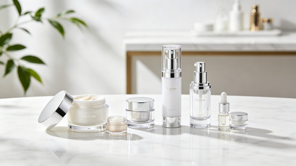 Cosmetic glass jars matched to skincare product formats