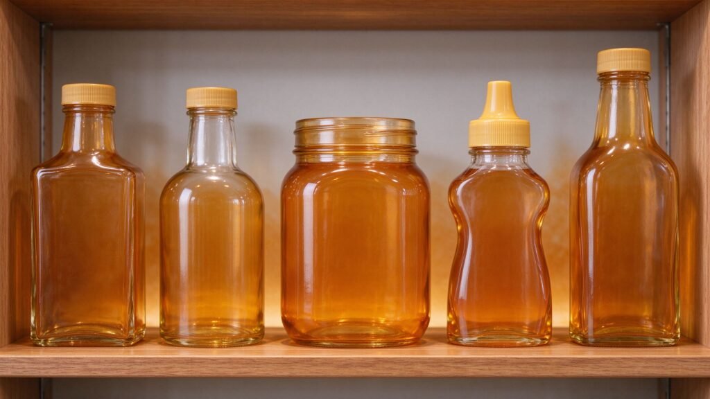 Honey glass bottle shapes for different filling and retail needs
