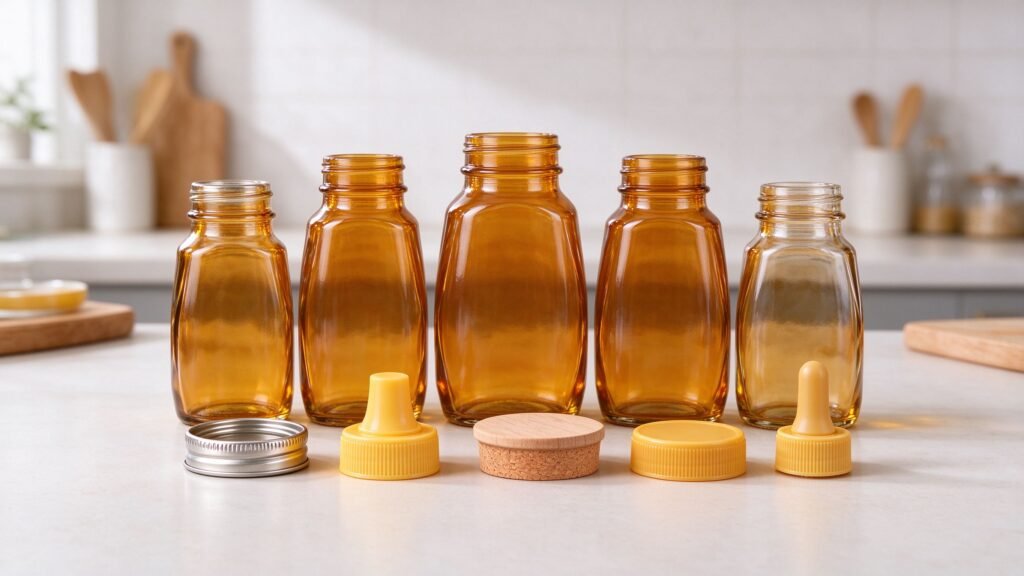Closures matched to honey glass bottles for secure sealing