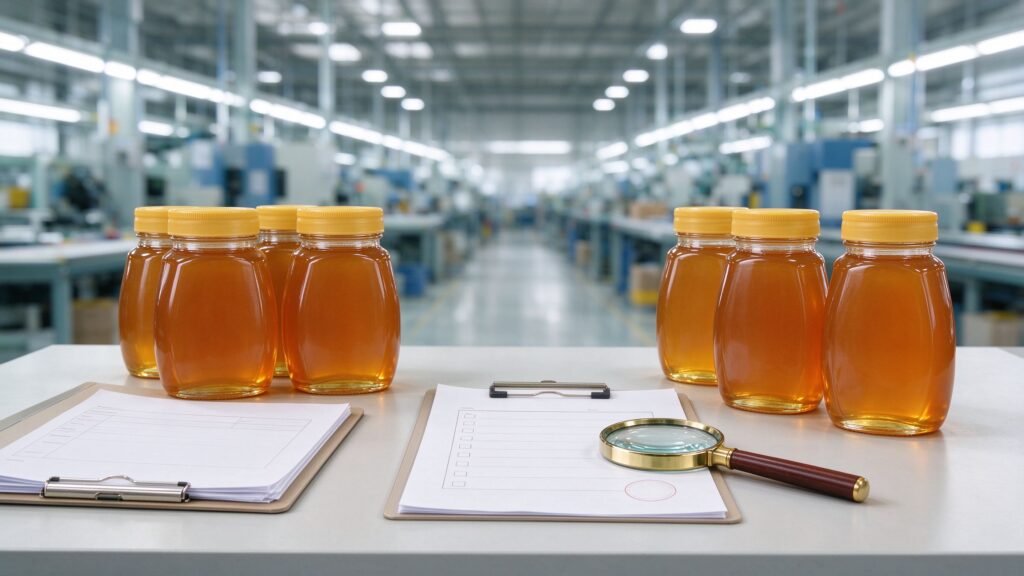 Honey glass bottles prepared for supplier verification