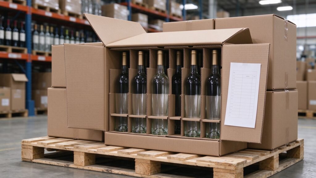 Export packing for a custom wine glass bottle shipment