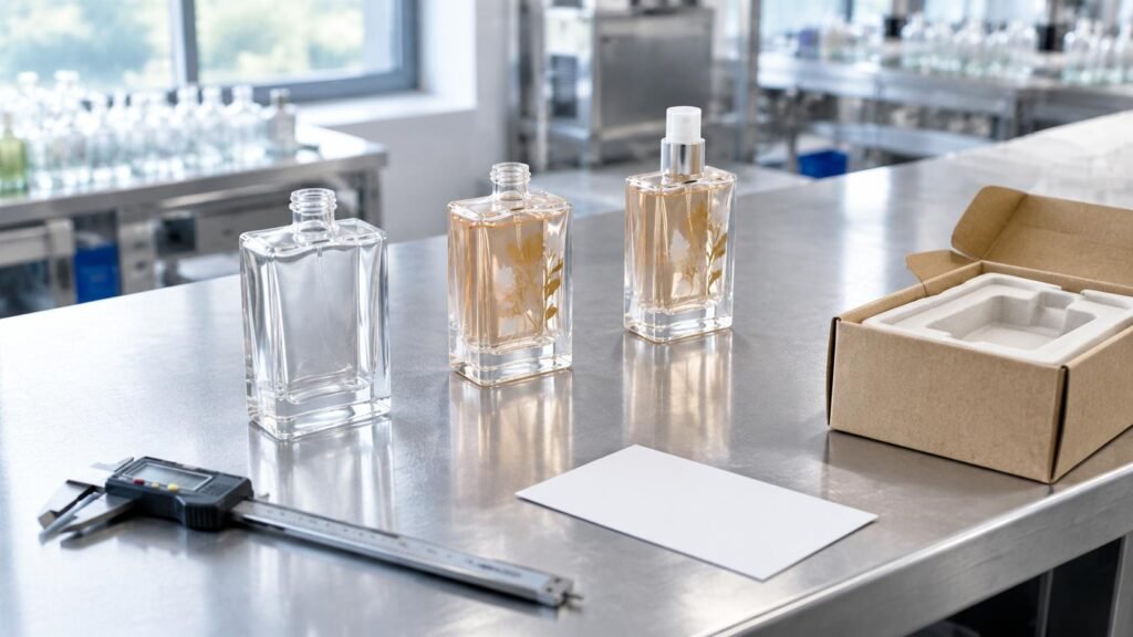 Perfume bottle approval samples for bulk production review