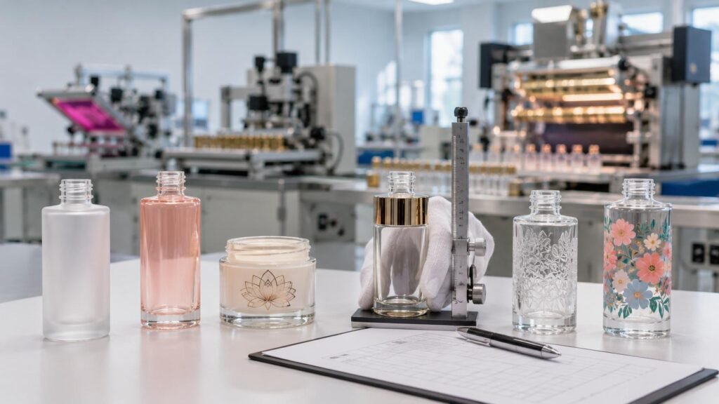 Amber glass cosmetic bottles with UV protection and thick glass wall detail from Qunyi Glass in Xuzhou Jiangsu