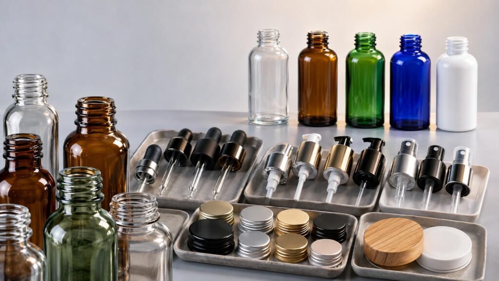 Frosted tinted and decorated cosmetic glass bottle finishes from Qunyi Glass in Xuzhou Jiangsu
